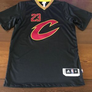 Maillot De Basket Cleveland Cavaliers LeBron James 23 Big C Manches Courtes Ball Shirt Brode AU Fabric Noir